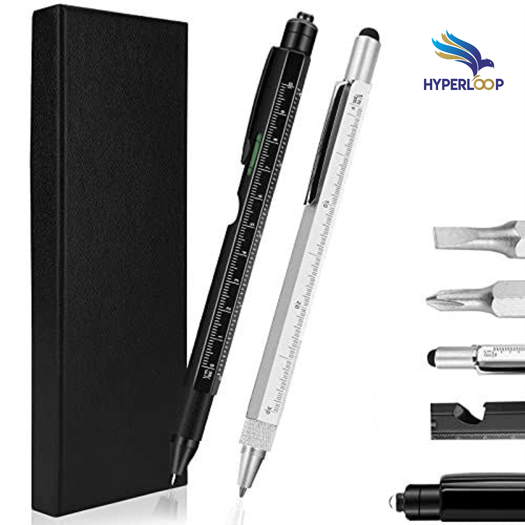 Office supplies: Pingyi pen, metal hexagonal long rod tool, multifunction ballpoint pen, oily pen, screwdriver tool, and scale. - Image 6