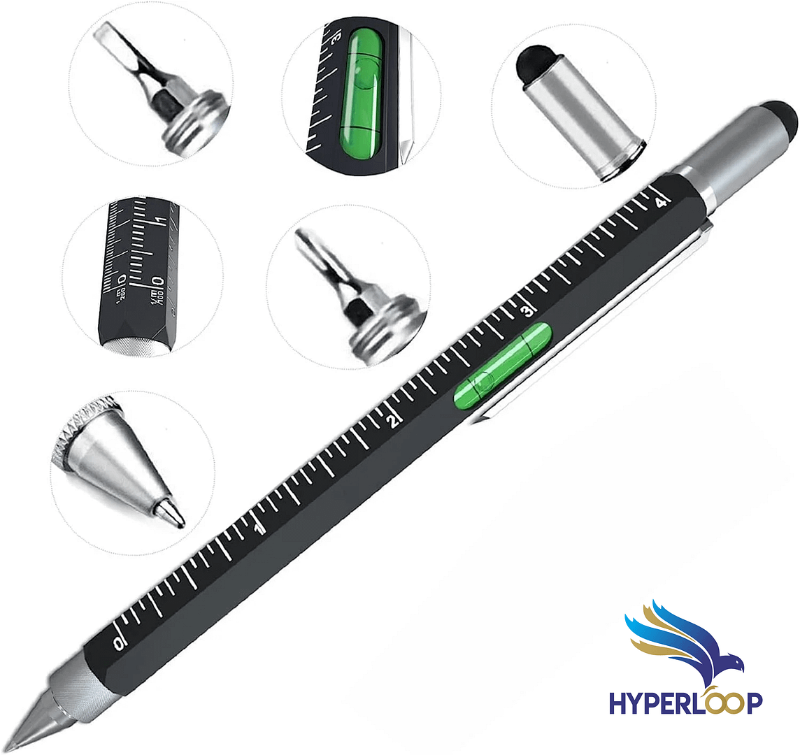 Office supplies: Pingyi pen, metal hexagonal long rod tool, multifunction ballpoint pen, oily pen, screwdriver tool, and scale. - Image 5