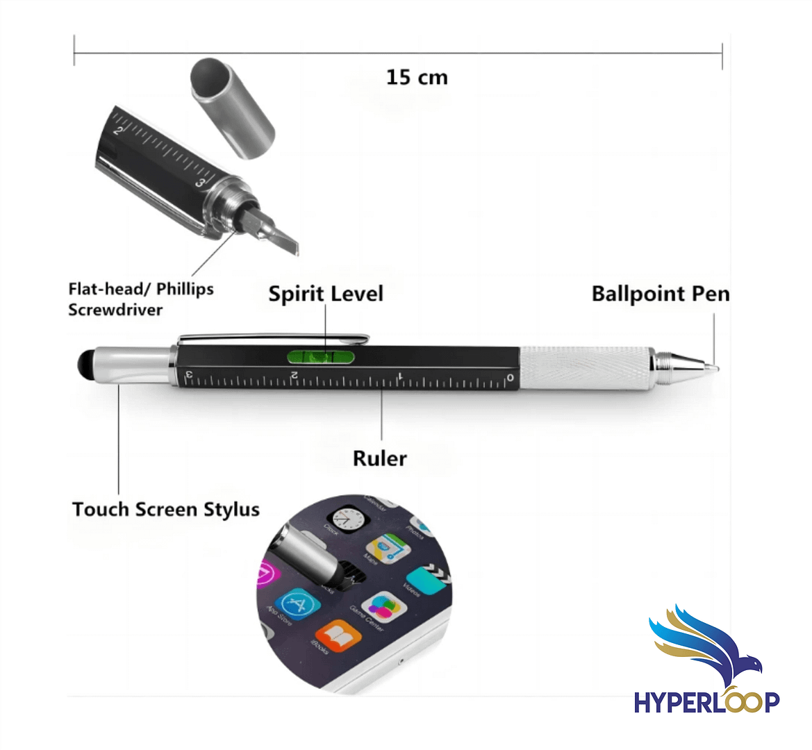 Office supplies: Pingyi pen, metal hexagonal long rod tool, multifunction ballpoint pen, oily pen, screwdriver tool, and scale. - Image 4