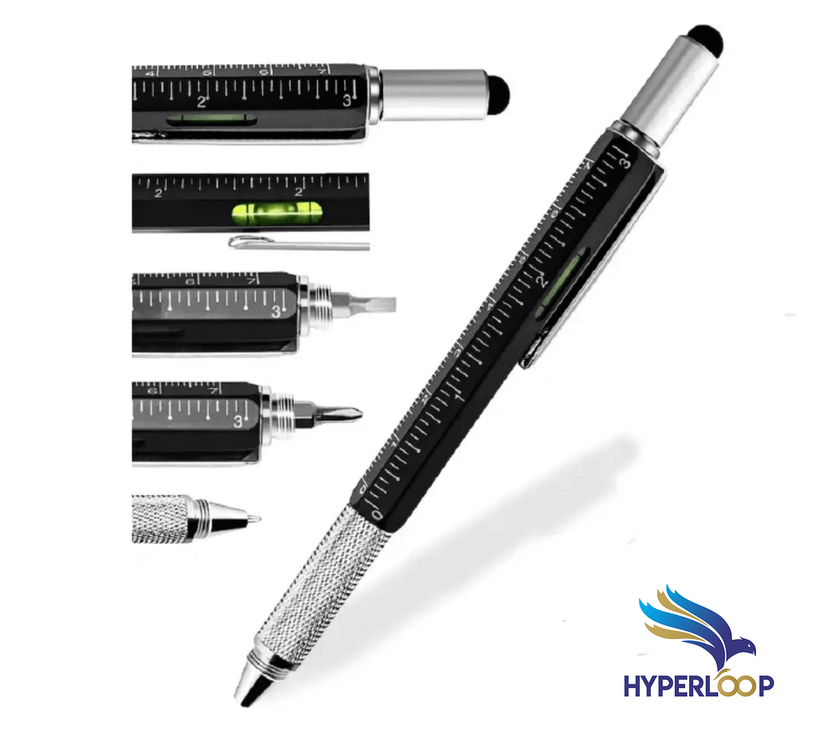 Office supplies: Pingyi pen, metal hexagonal long rod tool, multifunction ballpoint pen, oily pen, screwdriver tool, and scale. - Image 2