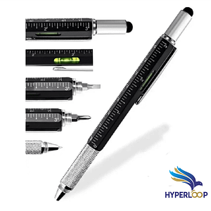 Office supplies: Pingyi pen, metal hexagonal long rod tool, multifunction ballpoint pen, oily pen, screwdriver tool, and scale.